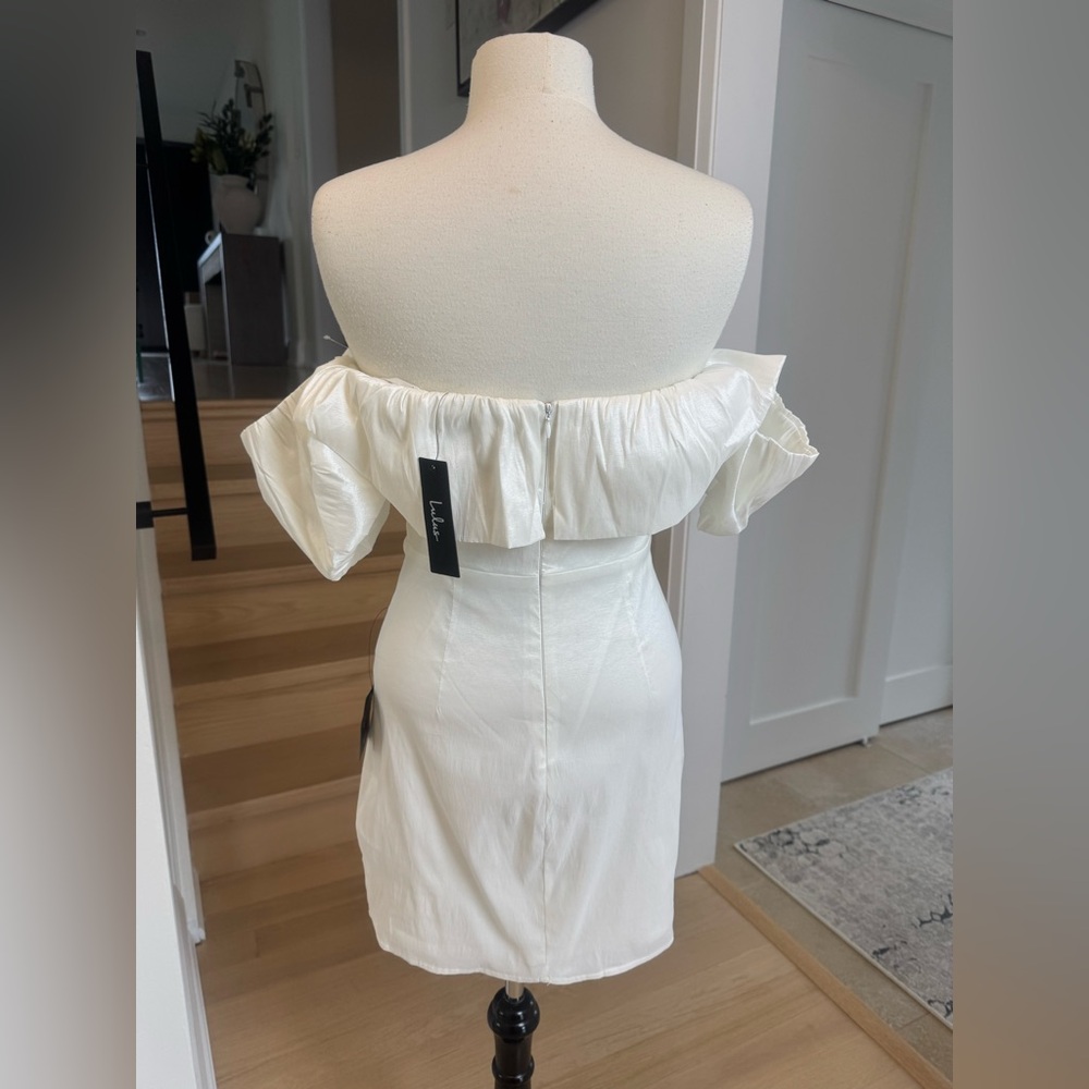 NWT Lulus Fanciful Feat White Taffeta Off-the-Shoulder Bodycon Mini Dress L - Picture 6 of 8